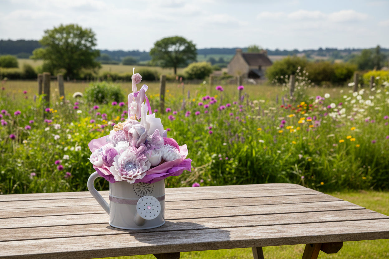 Bouquet💜 "Violaine"💜 - Composition florale dans arrosoir avec strass rose🌸