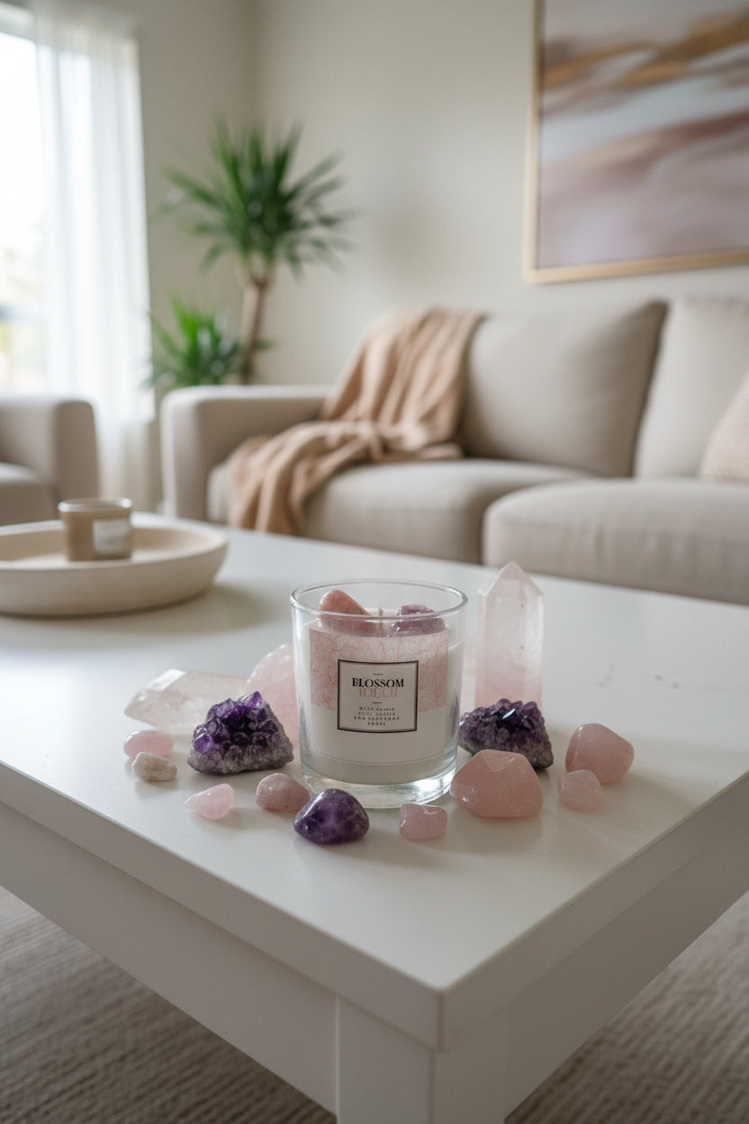 Bougie avec Pierre Rhodonite