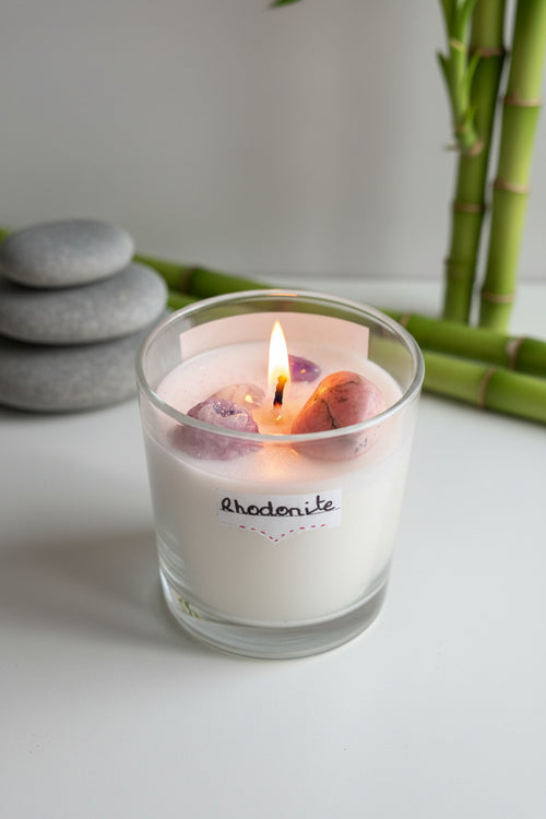 Bougie avec Pierre Rhodonite