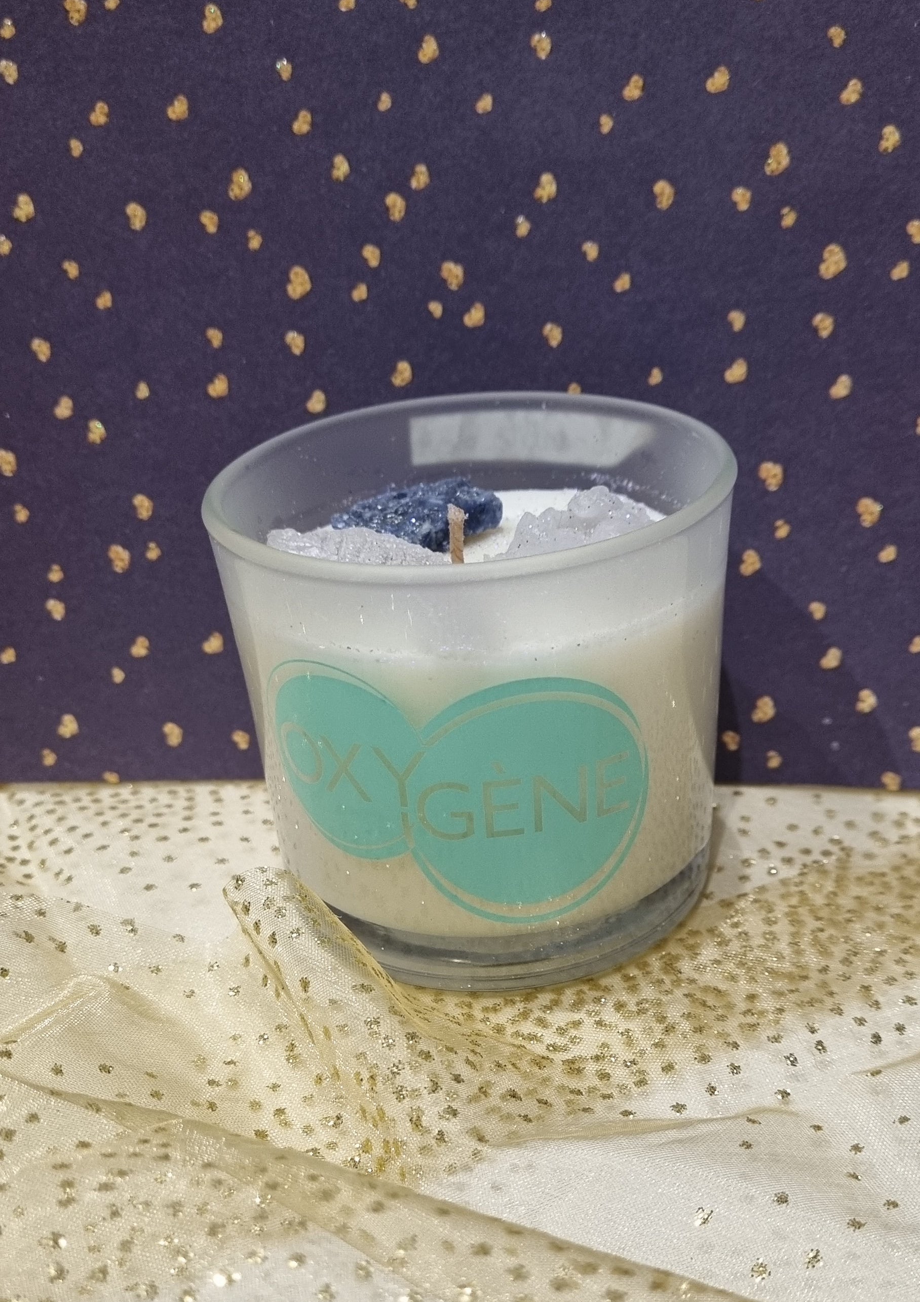 Bougie OXYGENE - Pierre Sodalite Bleue