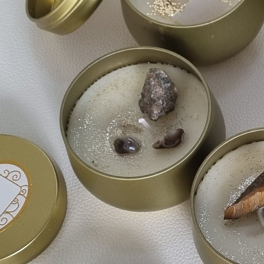 Bougies boite dorée avec cristaux