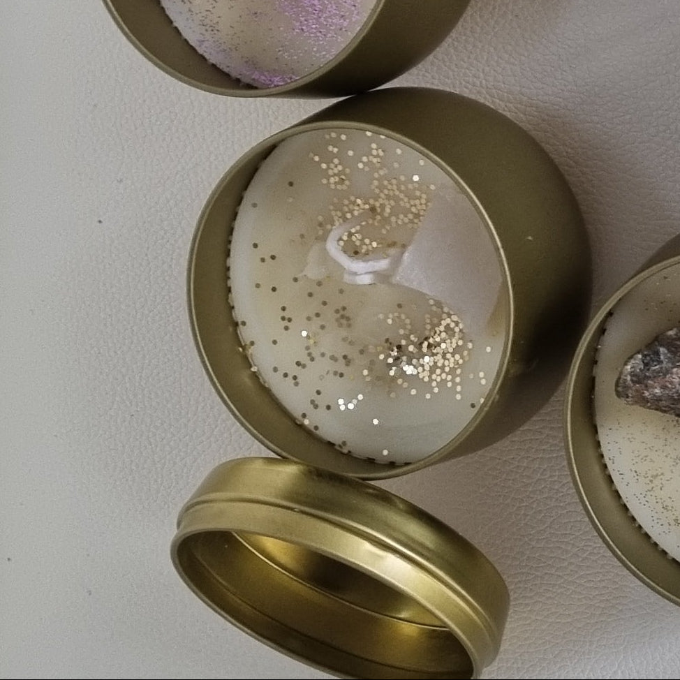 Bougies boite dorée avec cristaux