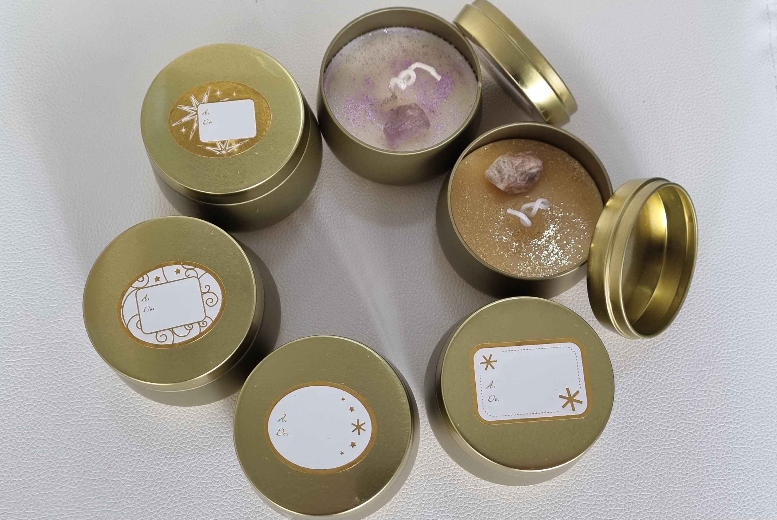 Bougies boite dorée avec cristaux
