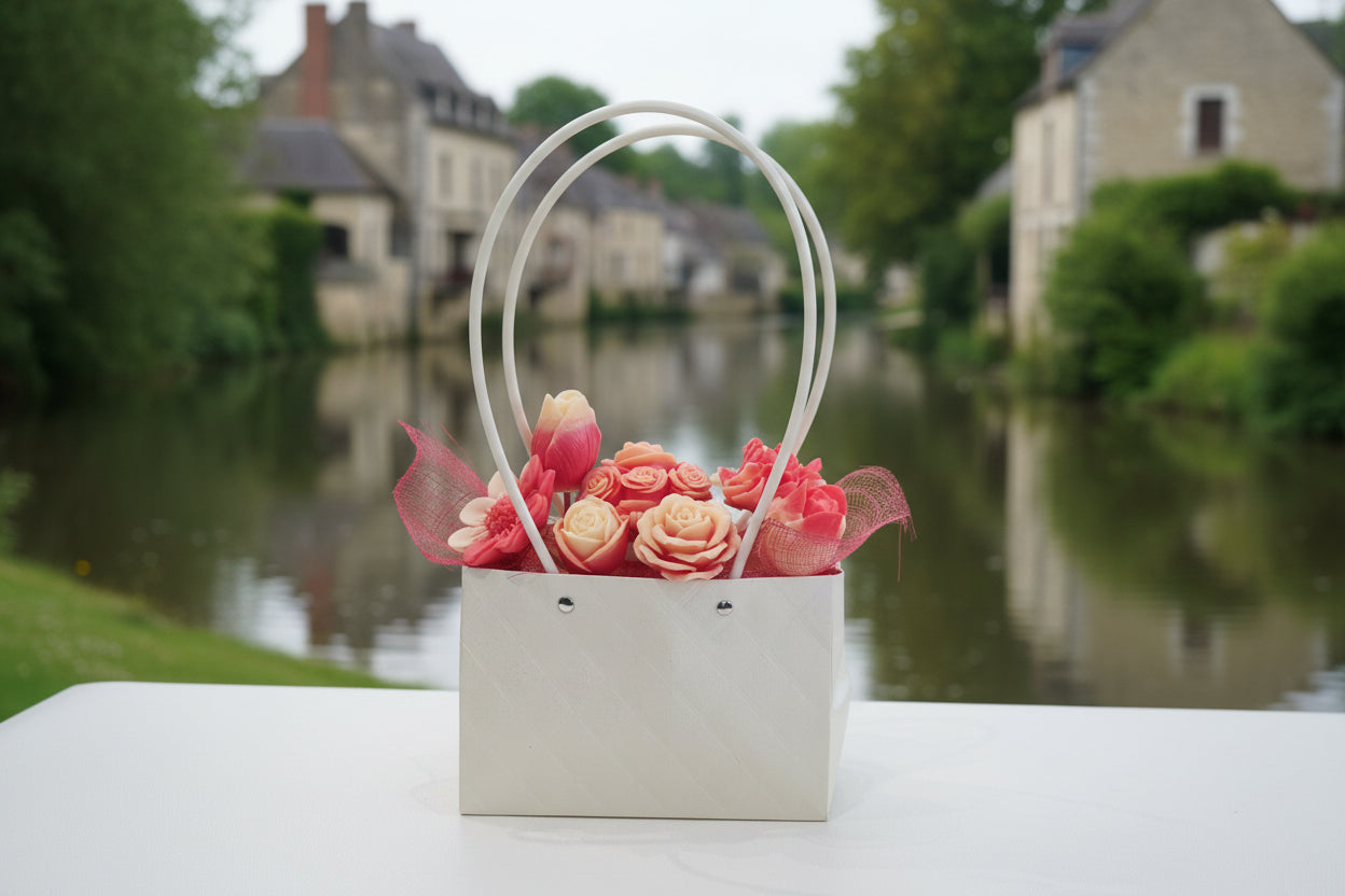 Petit Sac "Rose Sisley" - Composition florale en cire végétale