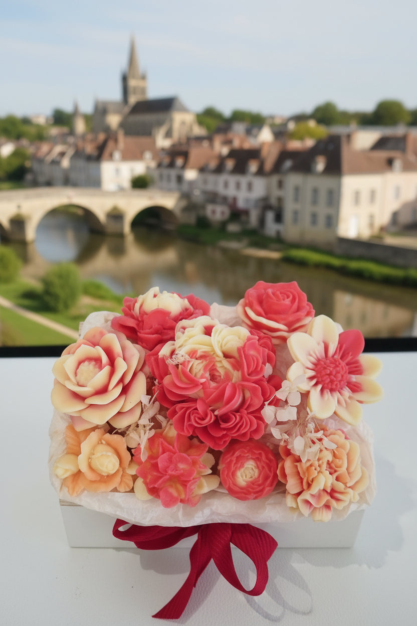 Bouquet Panier "Rose Sisley" - Composition florale en cire végétale