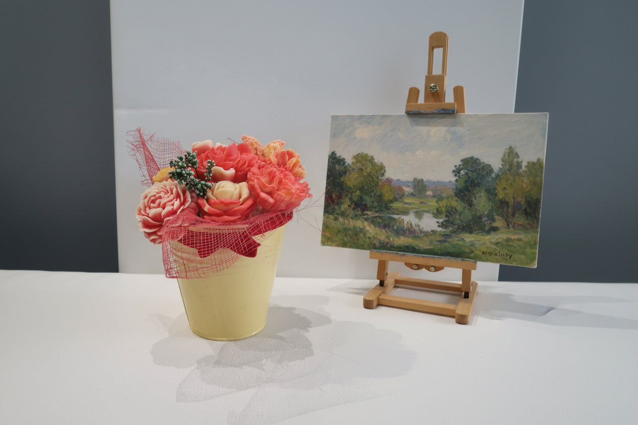 Pot "Rose Sisley" - Composition florale en cire végétale