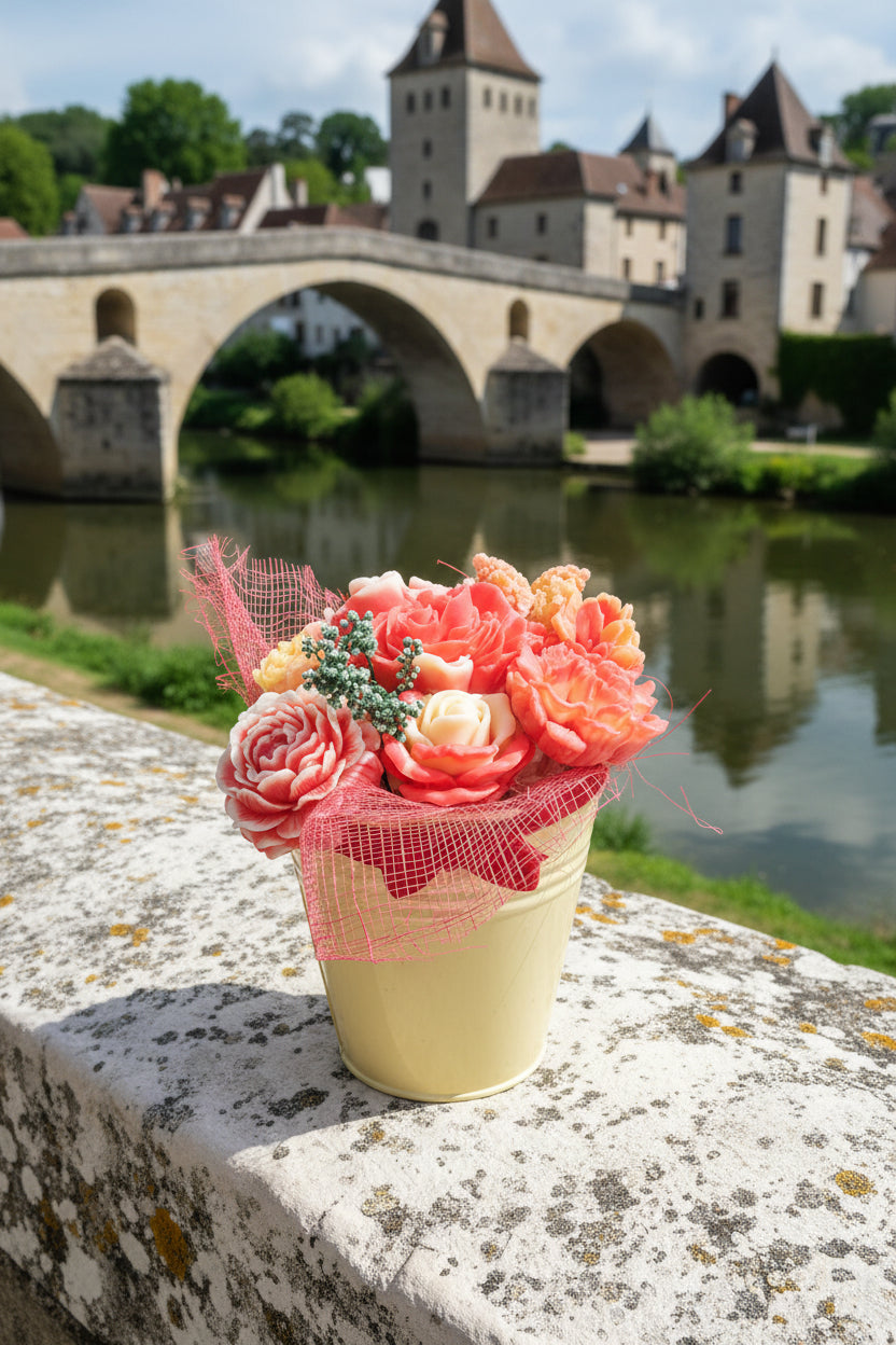 Pot "Rose Sisley" - Composition florale en cire végétale