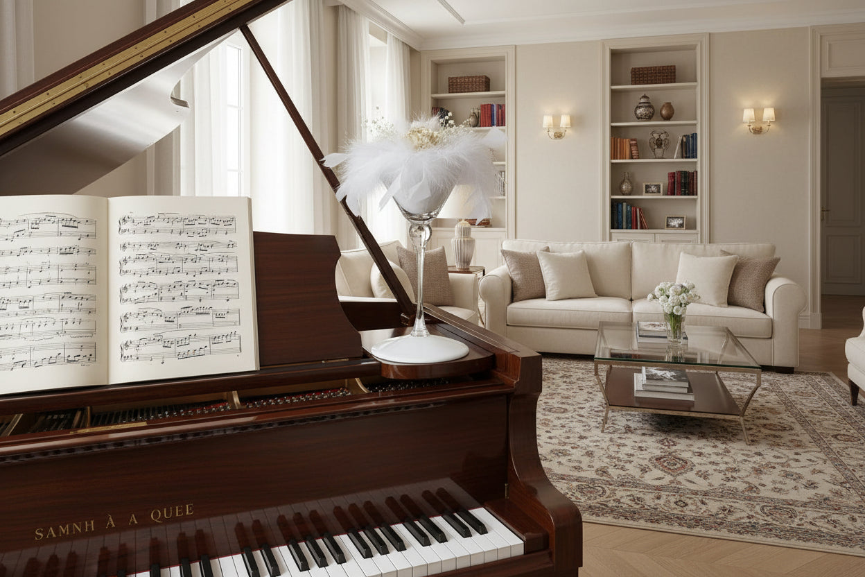 Photophore sur pied - Coupe en cristal 2-en-1 avec plumes blanches